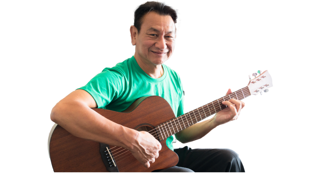 man playing guitar and Happy